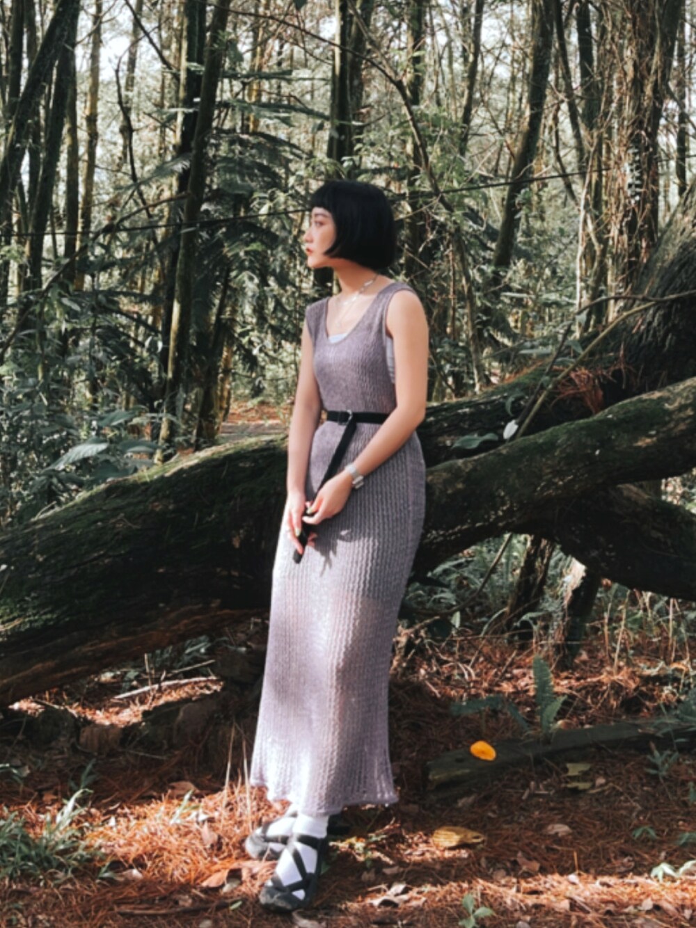 「ootd、夏、休閒、camping、日常」｜「QUEEN SHOPのアイテム（ジャンパースカート、パープル系）」を使った、Joanne さん（レディース・154cm）の夏コーディネートの1枚目の写真