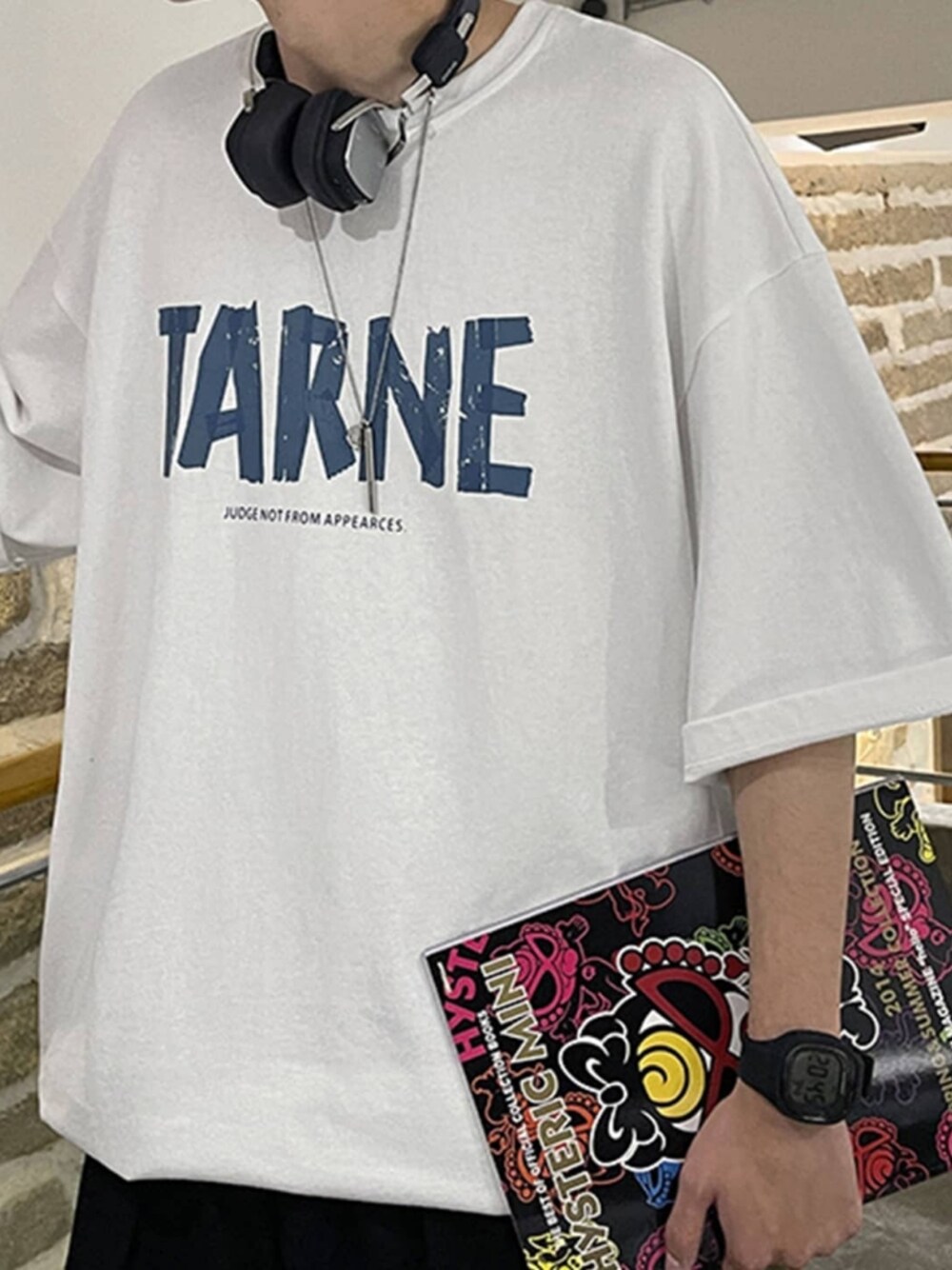 「シンプルコーデ、夏コーデ、おしゃれさんと繋がりたい、大人カジュアル、ストリート、韓国ファッション、street、ビッグシルエット、オーバーサイズ」｜「HOOKの【HOOK】【2021新作】 シンプル英字プリント半袖tシャツ（Tシャツ/カットソー、ホワイト系）」を使った、-HOOK- officialさん（メンズ・180cm）の夏コーディネートの1枚目の写真