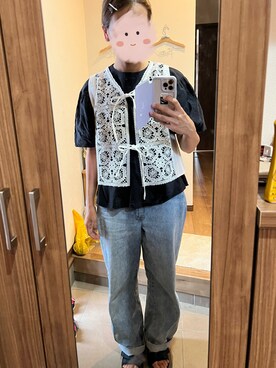 「Samansa Mos2（サマンサ モスモス）のモチーフレースベスト（ベスト）」を使った、ＮＹＦさん（レディース・168cm）の夏コーディネート