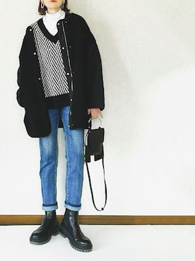 「rectangle（レクタングル）のアイテム（ノーカラージャケット）」を使った、ybtnさん（レディース・159cm）の秋コーディネート