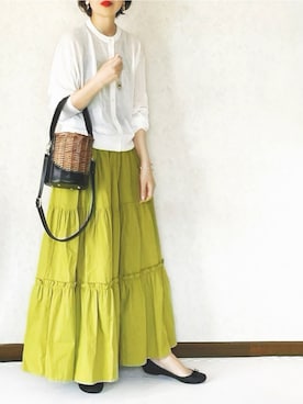 「アイテム（スカート、イエロー系）」を使った、ybtnさん（レディース・159cm）の春コーディネート