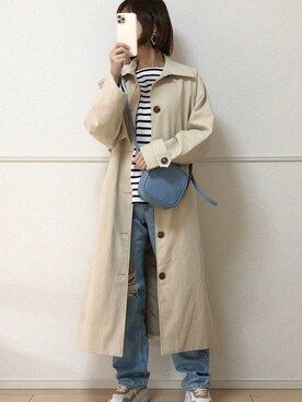 「zucca」｜「アイテム（ステンカラーコート）」を使った、uniさん（レディース・161cm）の春コーディネート