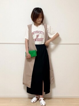 「アイテム（ボディバッグ/ウエストポーチ、グリーン系）」を使った、uniさん（レディース・161cm）の夏コーディネート