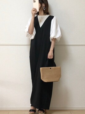 「deux amour（ドゥーザムール）のアイテム（オールインワン・サロペット）」を使った、uniさん（レディース・161cm）の春コーディネート