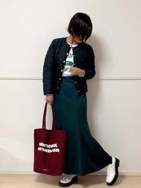 「Traditional Weatherwear」｜「アイテム（ノーカラージャケット）」を使った、uniさん（レディース・161cm）の秋コーディネート