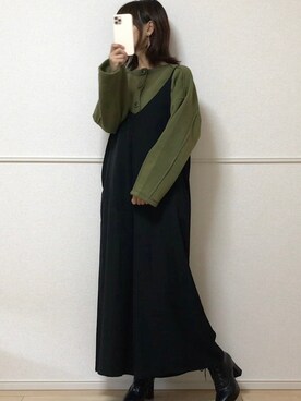 「sakishimatokyo（サキシマトーキョー）のアイテム（オールインワン・サロペット）」を使った、uniさん（レディース・161cm）の冬コーディネート