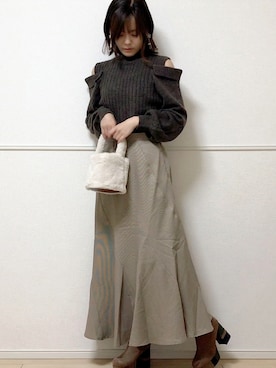 「オープンショルダー」｜「アイテム（ブーツ）」を使った、uniさん（レディース・161cm）の冬コーディネート