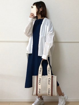 「デニムワンピース」｜「アイテム（チュニック）」を使った、uniさん（レディース・161cm）の春コーディネート