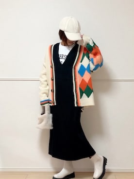 「HOOK（フック）のアイテム（カーディガン/ボレロ）」を使った、uniさん（レディース・161cm）の冬コーディネート