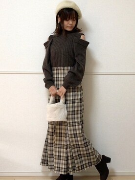 「オープンショルダー」｜「アイテム（ブーツ）」を使った、uniさん（レディース・161cm）の秋コーディネート
