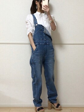 「EDWIN（エドウィン）のアイテム（オールインワン・サロペット）」を使った、uniさん（レディース・161cm）の夏コーディネート