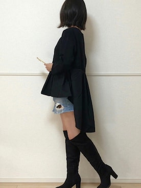 「ぺプラムトップス」｜「アイテム（スウェット）」を使った、uniさん（レディース・161cm）の秋コーディネート
