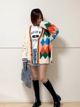 「HOOK（フック）のアイテム（カーディガン/ボレロ）」を使った、uniさん（レディース・161cm）の冬コーディネート