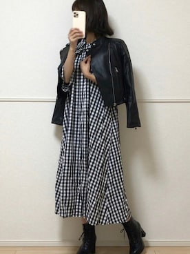「秋先取りコーデ」｜「アイテム（ライダースジャケット）」を使った、uniさん（レディース・161cm）の秋コーディネート