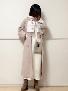 「sakishimatokyo（サキシマトーキョー）のアイテム（ノーカラーコート）」を使った、uniさん（レディース・161cm）の冬コーディネート