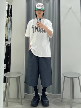 「SAINTPAIN（セイントペイン）のSAINTPAIN／チェックバミューダパンツ（その他パンツ、グレー系）」を使った、Hakuさん（メンズ・172cm）の春コーディネート