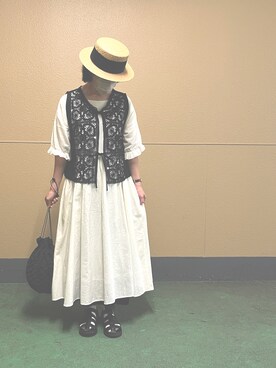 「Samansa Mos2（サマンサ モスモス）のモチーフレースベスト（ベスト）」を使った、maaa*さん（レディース・154cm）の夏コーディネート