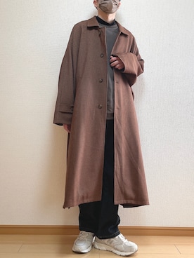 「ドルマンスリーブ」｜「アイテム（ステンカラーコート）」を使った、ゆうさん（メンズ・165cm）の冬コーディネート