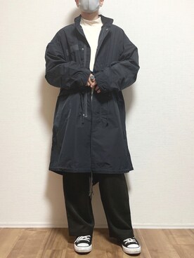 「ネイビー」｜「アイテム（モッズコート）」を使った、ゆうさん（メンズ・165cm）の秋コーディネート
