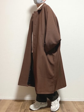 「ドルマンスリーブ」｜「アイテム（ステンカラーコート）」を使った、ゆうさん（メンズ・165cm）の秋コーディネート