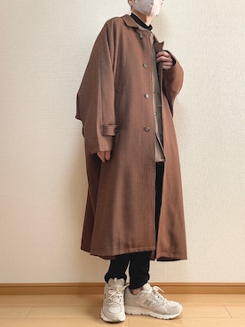 「ドルマンスリーブ」｜「アイテム（ステンカラーコート）」を使った、ゆうさん（メンズ・165cm）の冬コーディネート