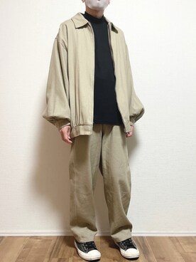 「グレージュ」｜「アイテム（ブルゾン）」を使った、ゆうさん（メンズ・165cm）の秋コーディネート
