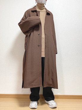 「ドルマンスリーブ」｜「アイテム（ステンカラーコート）」を使った、ゆうさん（メンズ・165cm）の秋コーディネート