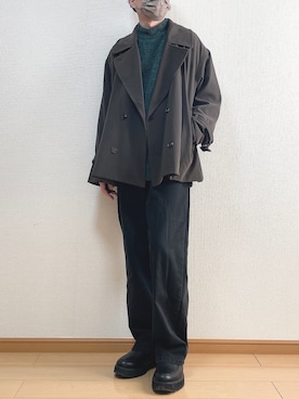 「flaner（フラネ）のペインターデニムパンツ【ユニセックス】（デニムパンツ）」を使った、ゆうさん（メンズ・165cm）の冬コーディネート