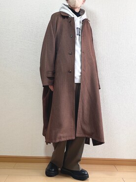 「ドルマンスリーブ」｜「アイテム（ステンカラーコート）」を使った、ゆうさん（メンズ・165cm）の冬コーディネート