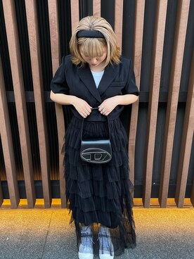 「DIESEL（ディーゼル）のアイテム（ハンドバッグ）」を使った、みくさん（レディース・153cm）の夏コーディネート