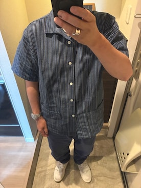 「Backersのアイテム（シャツ/ブラウス、ブルー系）」を使った、うままさん（メンズ・172cm）の夏コーディネート