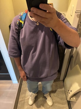 「THE NORTH FACE PURPLE LABEL（ザ ノースフェイス パープルレーベル）のアイテム（スウェット、パープル系）」を使った、うままさん（メンズ・172cm）の夏コーディネート