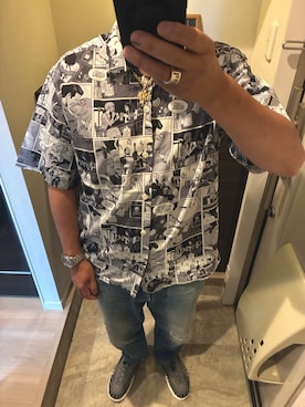 「BEDWIN & THE HEARTBREAKERS（ベドウィン アンド ザ ハートブレイカーズ）のS/S OPEN COLLAR ALOHA SHIRT "ROGERS"（シャツ/ブラウス、ホワイト系）」を使った、うままさん（メンズ・172cm）の夏コーディネート