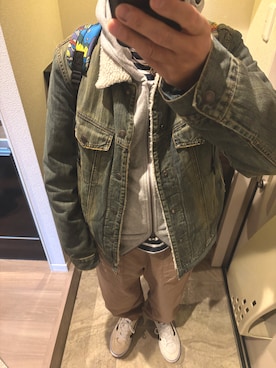 「アイテム（バックパック/リュック）」を使った、うままさん（メンズ・172cm）の冬コーディネート