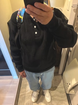 「WAIPER.inc（ワイパーインク）のHealthknit ヘルスニット WAIPER別注 WPHK01 SUPER HEAVY WAFFLE L/S ヘンリーネックTシャツ RELAXED FIT（Tシャツ/カットソー、ブラック系）」を使った、うままさん（メンズ・172cm）の春コーディネート