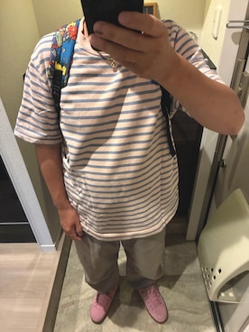 「Paul Smith（ポールスミス）のアイテム（Tシャツ/カットソー、ピンク系）」を使った、うままさん（メンズ・172cm）の夏コーディネート