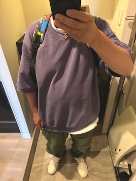 「THE NORTH FACE PURPLE LABEL（ザ ノースフェイス パープルレーベル）のアイテム（スウェット、パープル系）」を使った、うままさん（メンズ・172cm）の夏コーディネート
