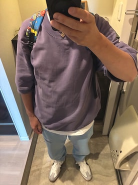 「THE NORTH FACE PURPLE LABEL（ザ ノースフェイス パープルレーベル）のアイテム（スウェット、パープル系）」を使った、うままさん（メンズ・172cm）の夏コーディネート