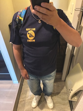 「BILLVAN（ビルバン）のアイテム（Tシャツ/カットソー、ブルー系）」を使った、うままさん（メンズ・172cm）の夏コーディネート