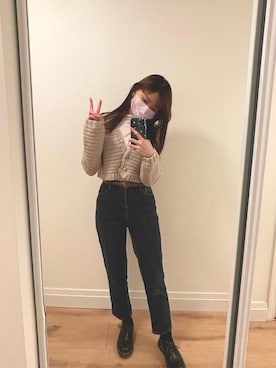 「no brand（ノーブランド）のアイテム（デニムパンツ、ブルー系）」を使った、ジャニスさん（レディース・163cm）の冬コーディネート