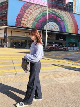 「CELINE（セリーヌ）のアイテム（ハンドバッグ、ブルー系）」を使った、ジャニスさん（レディース・163cm）の冬コーディネート