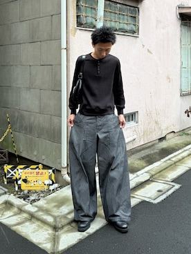 「WISH FOR EVER（ウィッシュフォーエバー）のDRAW CODE HENRY NECK THERMAL LONG SLEEVE / ドローコードヘンリーネックサーマルロングスリーブ（Tシャツ/カットソー）」を使った、悠大さん（メンズ・180cm）の秋コーディネート