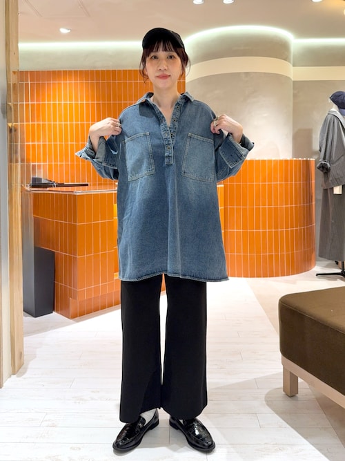 ●CROCODILE 長袖チュニックシャツ ブラウス デニム ネイビー LL CROCODILE クロコダイル レディース 長袖チュニックシャツ ブラウス