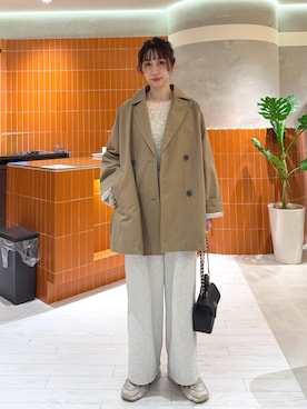 「PUAL CE CIN（ピュアルセシン）のリラックスミドル丈トレンチコート（トレンチコート、イエロー系）」を使った、niuさん（レディース・161cm）の春コーディネート