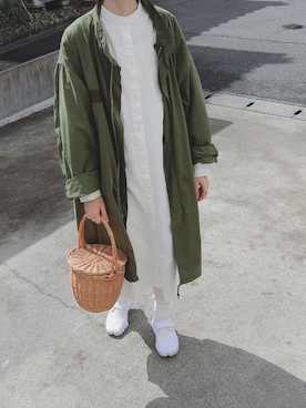 「シャツワンピ」｜「アイテム（モッズコート）」を使った、あやかさん（レディース・165cm）の春コーディネート