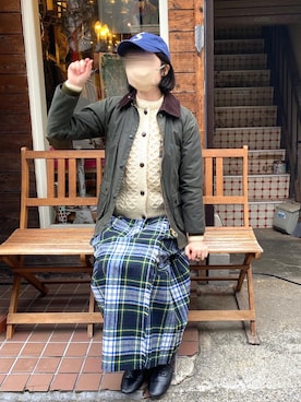 「キルトスカート」｜「アイテム（ミリタリージャケット）」を使った、あやかさん（レディース・165cm）の秋コーディネート