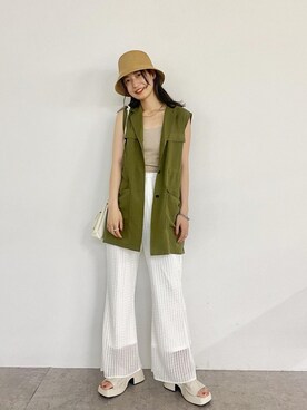 「Kastane（カスタネ）のカップ付きブラキャミ（キャミソール）」を使った、あおきりほさん（レディース・161cm）の春コーディネート