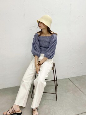 「Kastane（カスタネ）のクローシュHAT（ハット）」を使った、あおきりほさん（レディース・161cm）の夏コーディネート