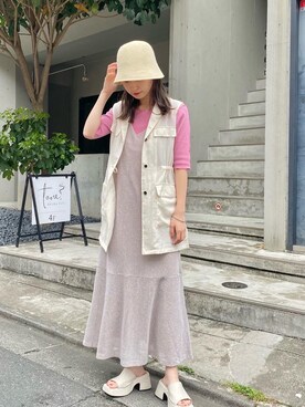 「Kastane（カスタネ）のクローシュHAT（ハット）」を使った、あおきりほさん（レディース・161cm）の春コーディネート