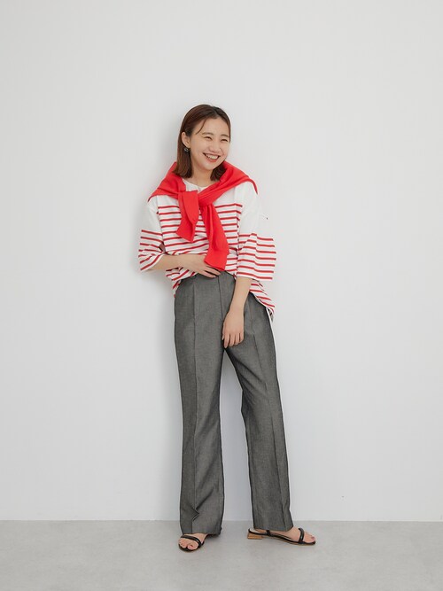 矢野未希子さん着用】 リネンレーヨン フレア パンツを使った